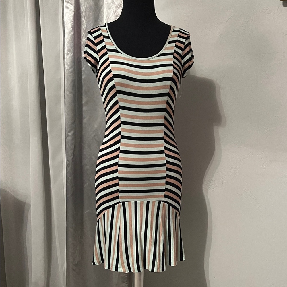 bebe Black and White Striped Mini Dress
